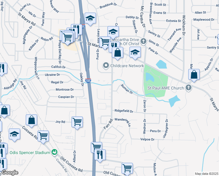 map of restaurants, bars, coffee shops, grocery stores, and more near 441 Farr Road in Columbus