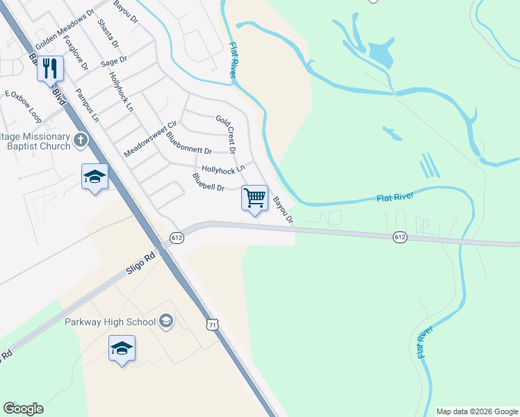 map of restaurants, bars, coffee shops, grocery stores, and more near 5824 Gold Crest Drive in Bossier City