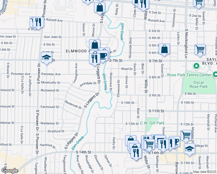 map of restaurants, bars, coffee shops, grocery stores, and more near 866 Rivercrest Drive in Abilene