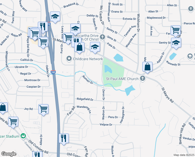 map of restaurants, bars, coffee shops, grocery stores, and more near 4327 Troy Court in Columbus