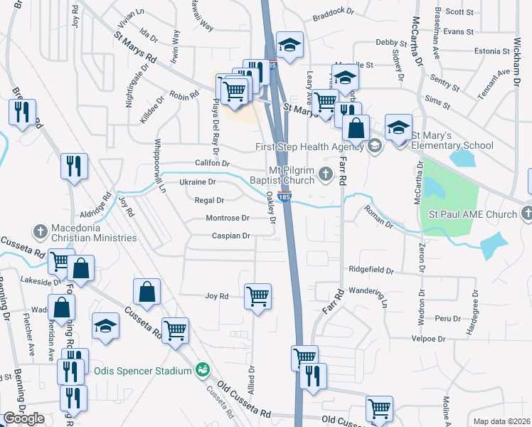 map of restaurants, bars, coffee shops, grocery stores, and more near 3835 Montrose Dr in Columbus