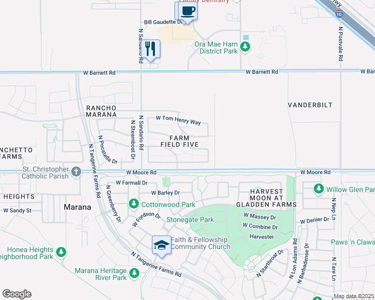 map of restaurants, bars, coffee shops, grocery stores, and more near 11617 West Fayes Glen Drive in Marana