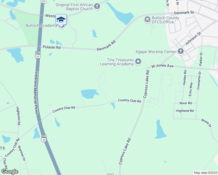 map of restaurants, bars, coffee shops, grocery stores, and more near 123 Lakewood Drive in Statesboro