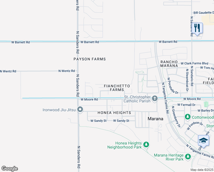 map of restaurants, bars, coffee shops, grocery stores, and more near 12397 West Judit Court in Marana