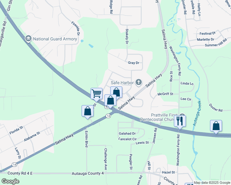 map of restaurants, bars, coffee shops, grocery stores, and more near 112 Country Club Dr in Prattville