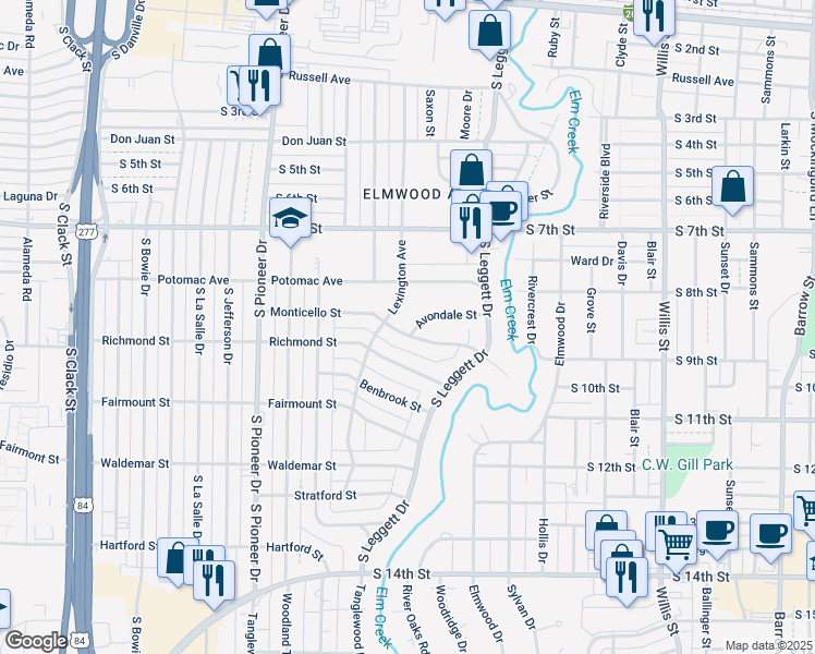 map of restaurants, bars, coffee shops, grocery stores, and more near 4098 Avondale Street in Abilene