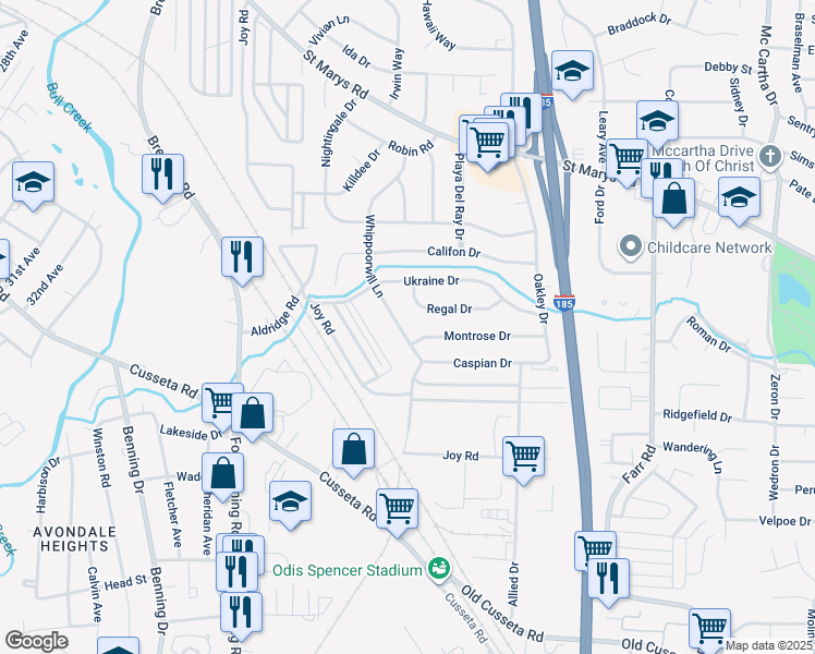 map of restaurants, bars, coffee shops, grocery stores, and more near 116 Whippoorwill Lane in Columbus