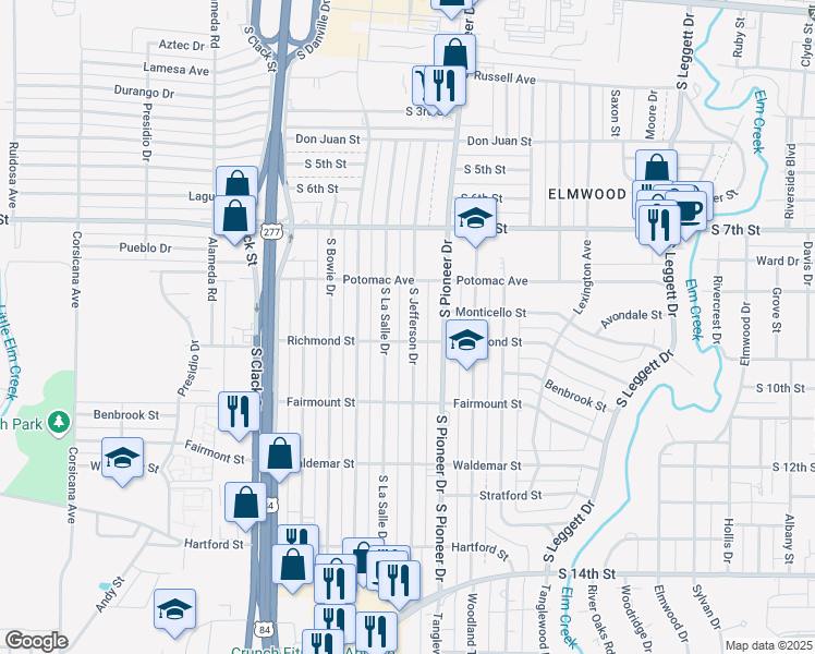 map of restaurants, bars, coffee shops, grocery stores, and more near 926 South Jefferson Drive in Abilene