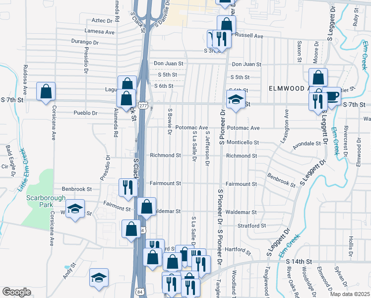map of restaurants, bars, coffee shops, grocery stores, and more near 925 S San Jose Dr in Abilene