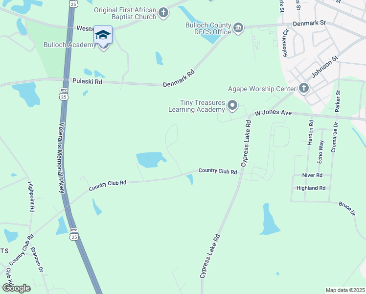 map of restaurants, bars, coffee shops, grocery stores, and more near 123 Lakewood Drive in Statesboro