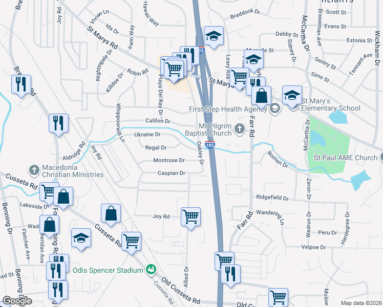 map of restaurants, bars, coffee shops, grocery stores, and more near 3835 Montrose Drive in Columbus