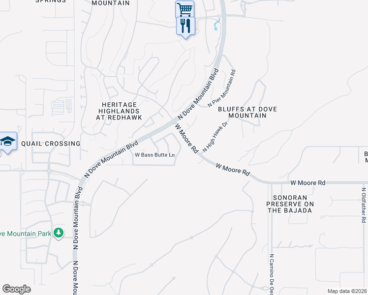 map of restaurants, bars, coffee shops, grocery stores, and more near 12896 North Bass Canyon Drive in Marana