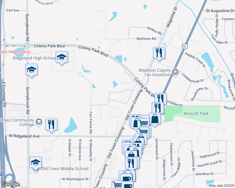map of restaurants, bars, coffee shops, grocery stores, and more near 299 Planters Grove in Ridgeland