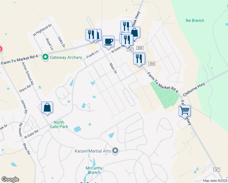 map of restaurants, bars, coffee shops, grocery stores, and more near 3313 Arrow Creek Drive in Granbury