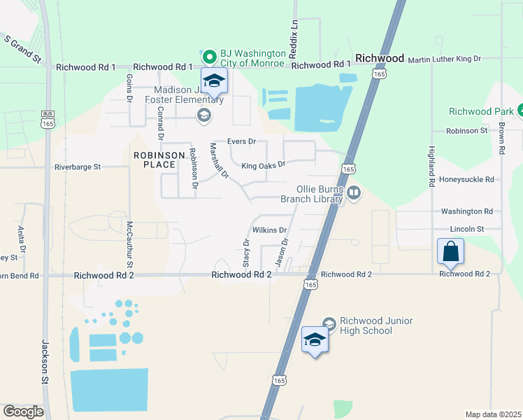 map of restaurants, bars, coffee shops, grocery stores, and more near 217 Stacy Drive in Monroe