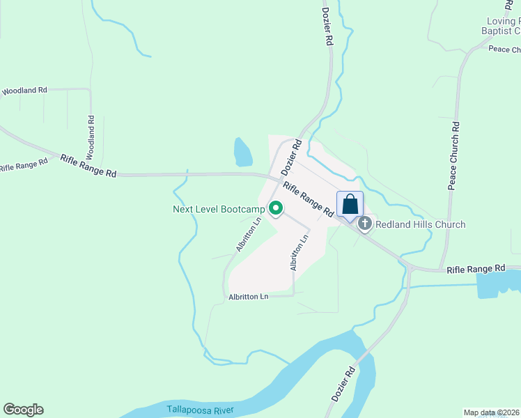 map of restaurants, bars, coffee shops, grocery stores, and more near 188 Albritton Lane in Wetumpka