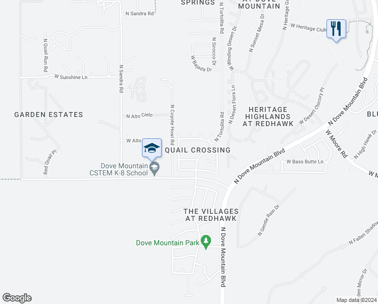 map of restaurants, bars, coffee shops, grocery stores, and more near 5535 West Durham Hills Street in Marana