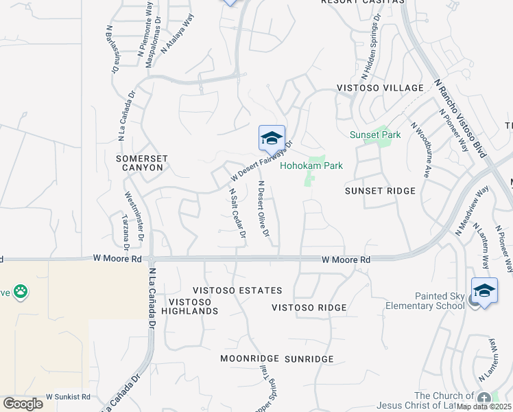 map of restaurants, bars, coffee shops, grocery stores, and more near 12957 North Desert Olive Drive in Oro Valley