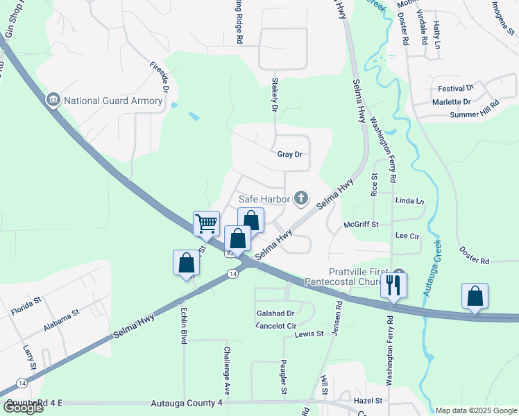 map of restaurants, bars, coffee shops, grocery stores, and more near 112 Country Club Drive in Prattville