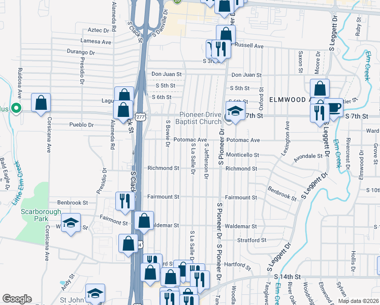 map of restaurants, bars, coffee shops, grocery stores, and more near 925 South San Jose Drive in Abilene