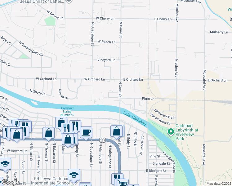 map of restaurants, bars, coffee shops, grocery stores, and more near 1310 North Canal Street in Carlsbad
