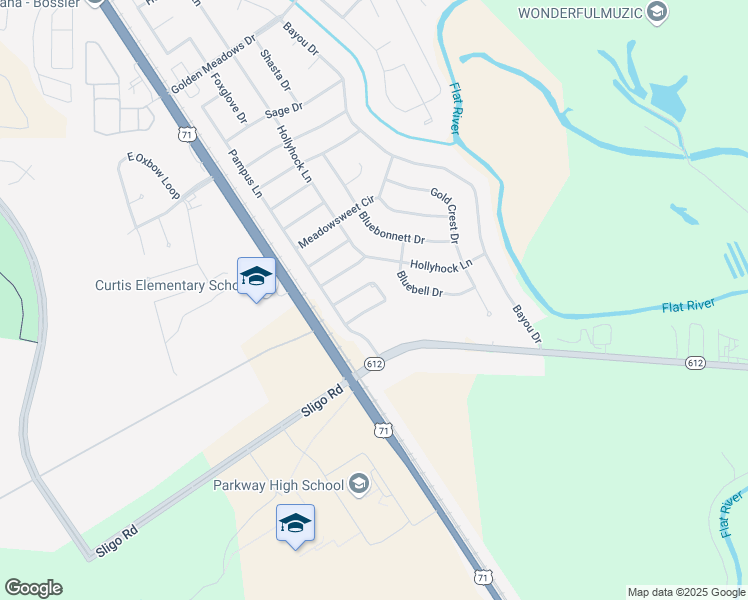 map of restaurants, bars, coffee shops, grocery stores, and more near 5338 Barberry Lane in Bossier City