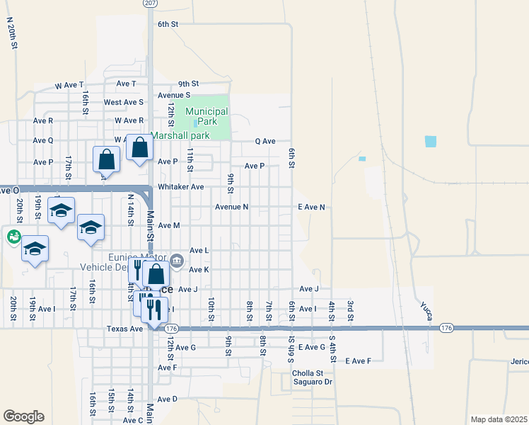 map of restaurants, bars, coffee shops, grocery stores, and more near 1406 North 7th Street in Hobbs