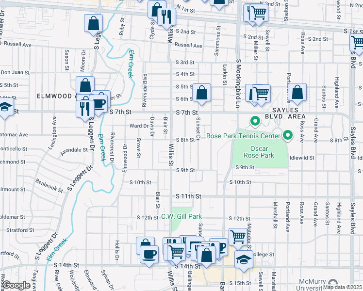 map of restaurants, bars, coffee shops, grocery stores, and more near 3226 South 8th Street in Abilene