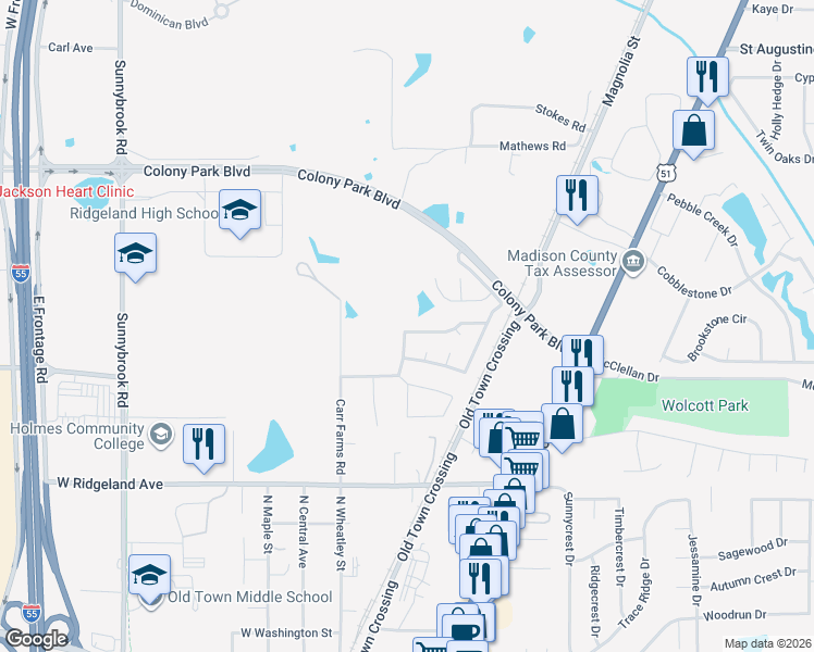 map of restaurants, bars, coffee shops, grocery stores, and more near 294 Planters Grove in Ridgeland