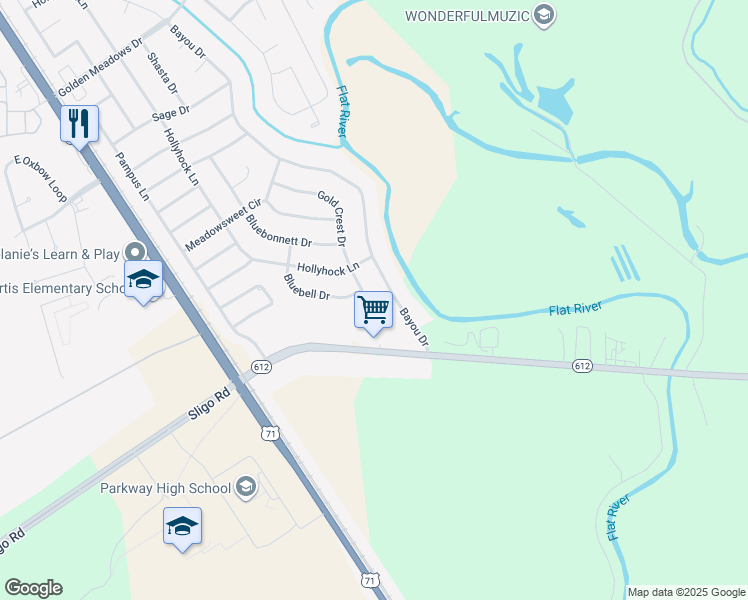map of restaurants, bars, coffee shops, grocery stores, and more near 5815 Gold Crest Drive in Bossier City
