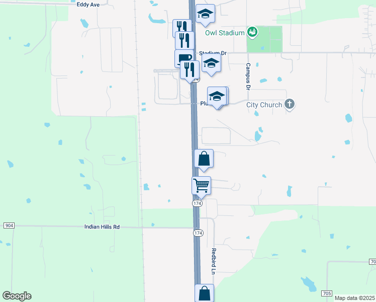map of restaurants, bars, coffee shops, grocery stores, and more near 1410 South Broadway Street in Joshua