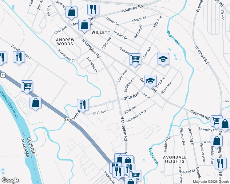 map of restaurants, bars, coffee shops, grocery stores, and more near 150 28th Avenue in Columbus