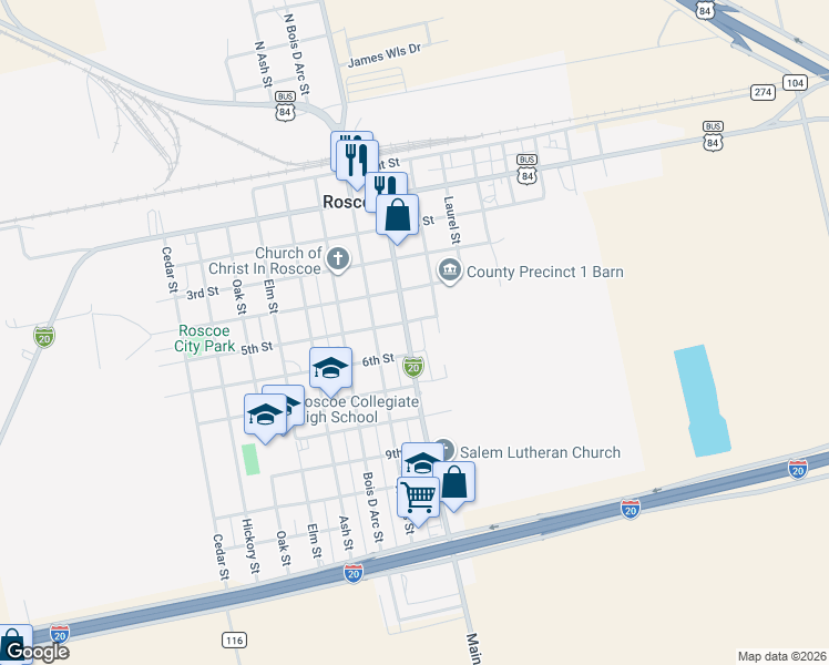 map of restaurants, bars, coffee shops, grocery stores, and more near 408A 5th Street in Roscoe