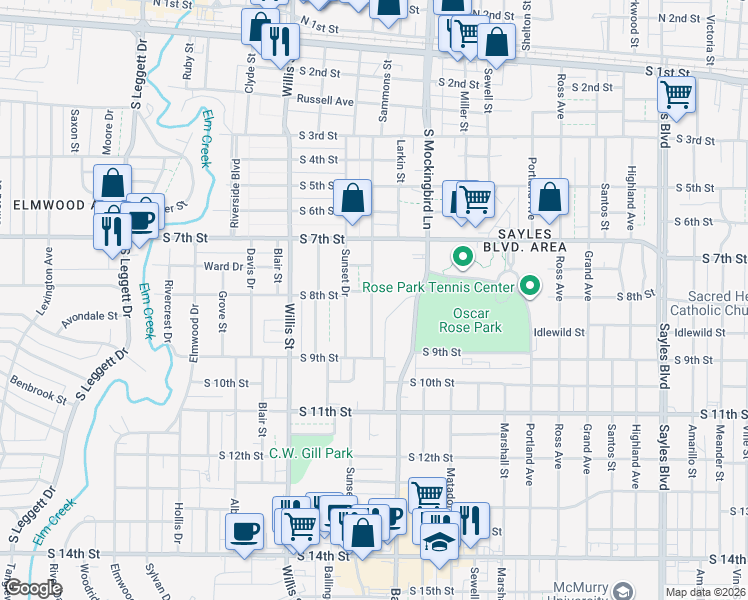map of restaurants, bars, coffee shops, grocery stores, and more near 790 Sammons Street in Abilene
