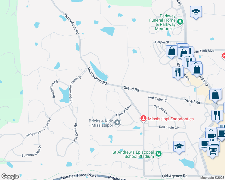 map of restaurants, bars, coffee shops, grocery stores, and more near 280 Richardson Road in Ridgeland