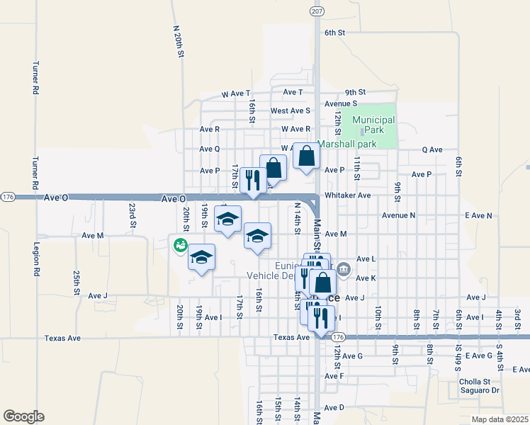 map of restaurants, bars, coffee shops, grocery stores, and more near 1324 N 16th St in Jal