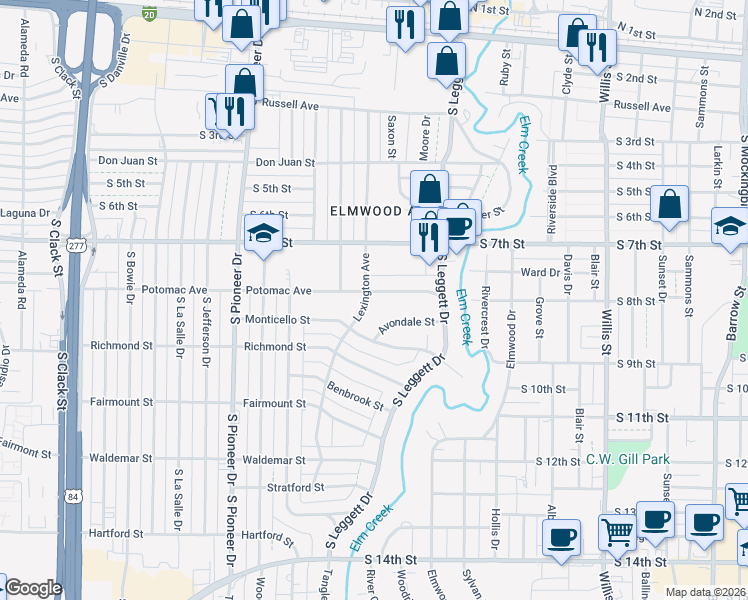map of restaurants, bars, coffee shops, grocery stores, and more near 801 Lexington Avenue in Abilene
