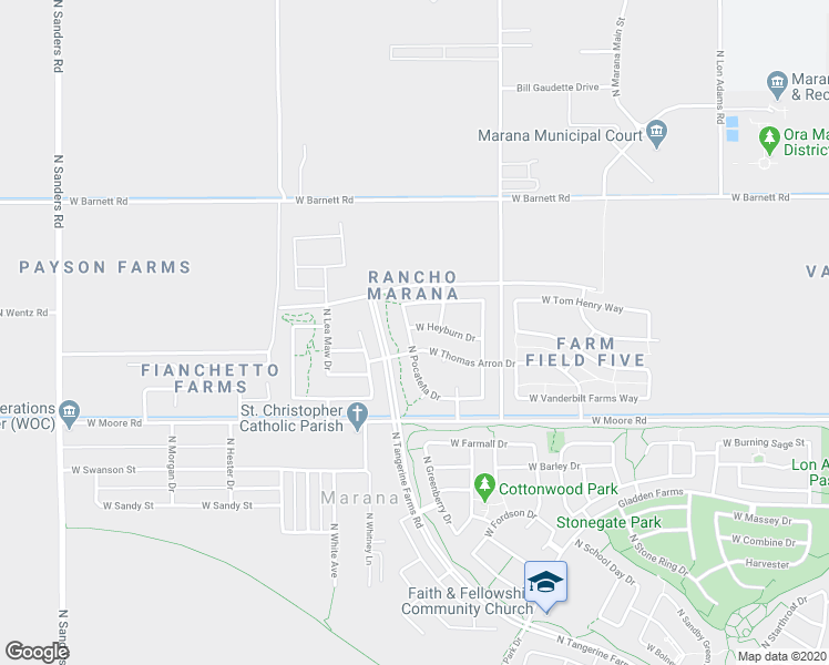 map of restaurants, bars, coffee shops, grocery stores, and more near 11941 West Heyburn Drive in Marana