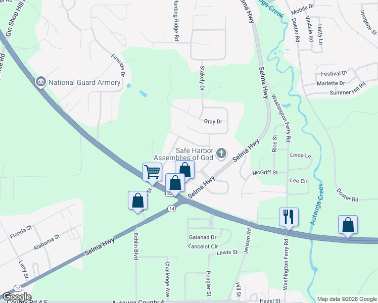 map of restaurants, bars, coffee shops, grocery stores, and more near 105 Dale Drive in Prattville