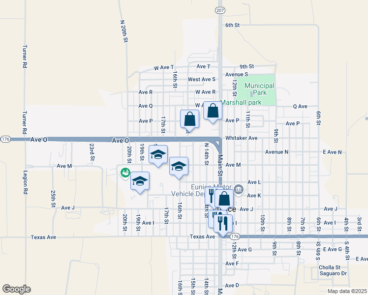 map of restaurants, bars, coffee shops, grocery stores, and more near 1324 North 16th Street in Jal