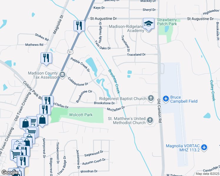 map of restaurants, bars, coffee shops, grocery stores, and more near 526 Brookstone Drive in Madison