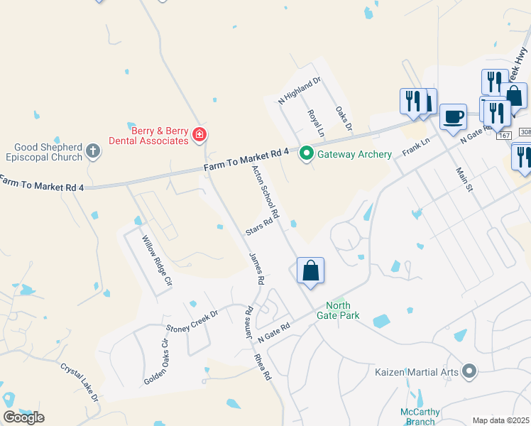 map of restaurants, bars, coffee shops, grocery stores, and more near 3000 Acton School Road in Granbury