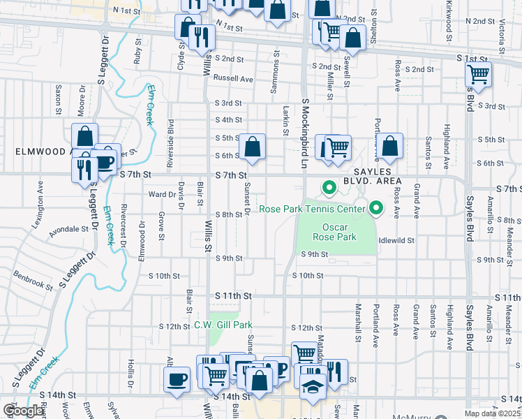 map of restaurants, bars, coffee shops, grocery stores, and more near 790 Sammons Street in Abilene