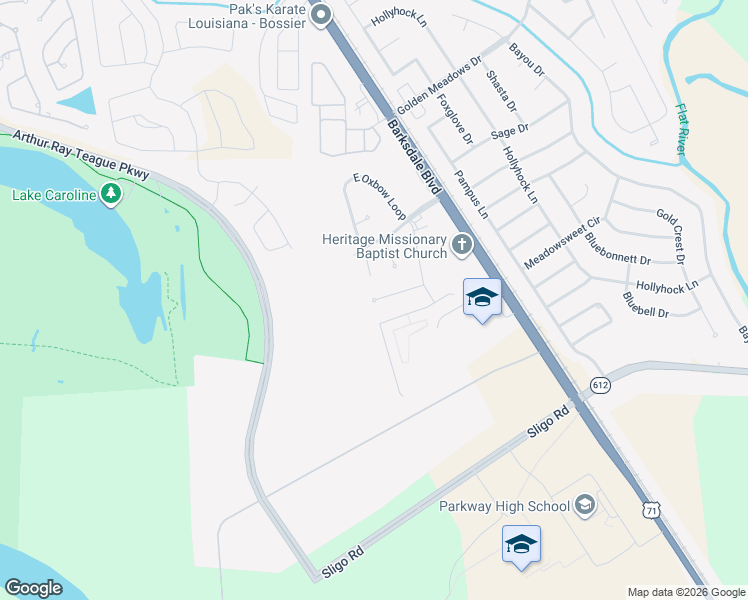 map of restaurants, bars, coffee shops, grocery stores, and more near Andy Circle in Bossier City