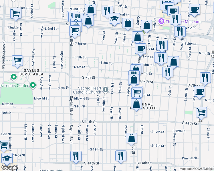map of restaurants, bars, coffee shops, grocery stores, and more near 741 Jeanette Street in Abilene