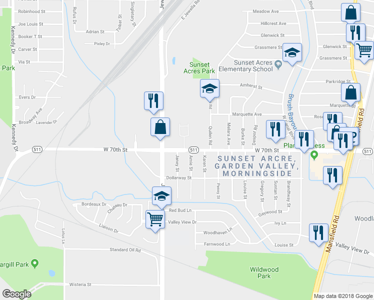 map of restaurants, bars, coffee shops, grocery stores, and more near 3561 W 70th St in Shreveport