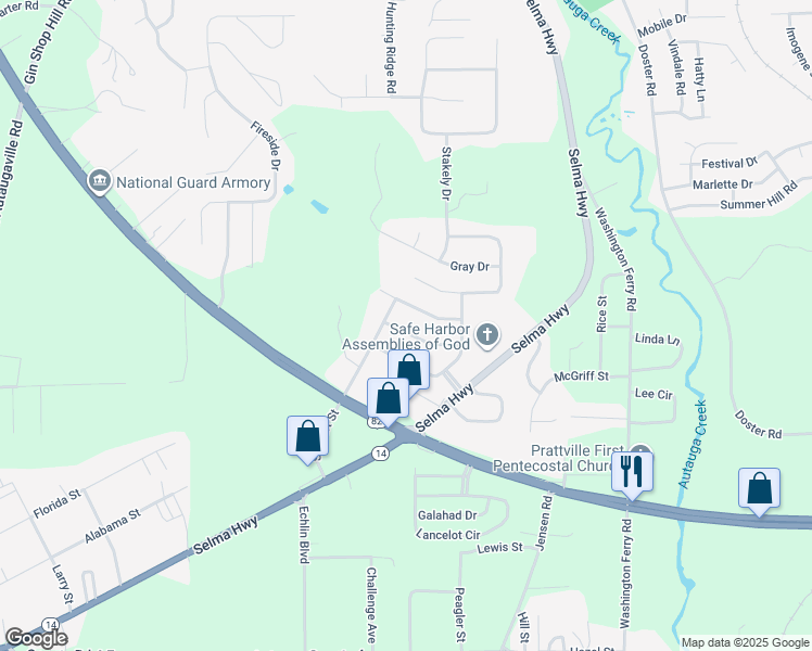 map of restaurants, bars, coffee shops, grocery stores, and more near 105 Dale Drive in Prattville