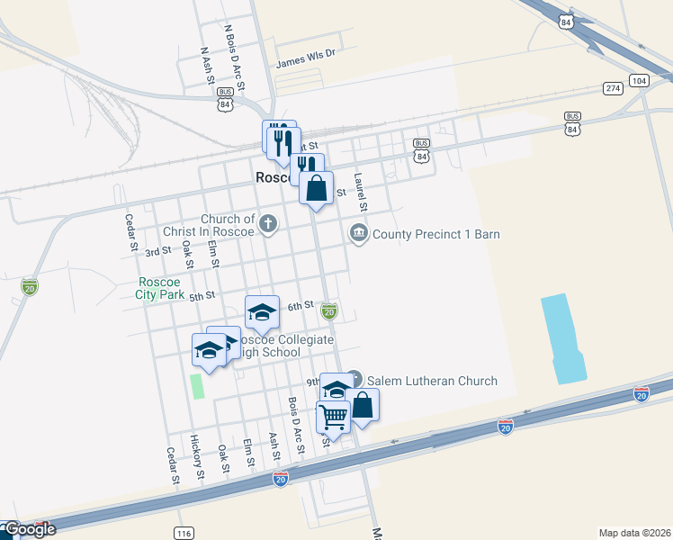 map of restaurants, bars, coffee shops, grocery stores, and more near 408A 5th Street in Roscoe