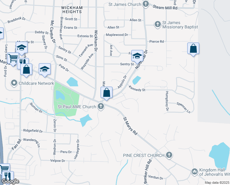 map of restaurants, bars, coffee shops, grocery stores, and more near 58 Appolo Drive in Columbus