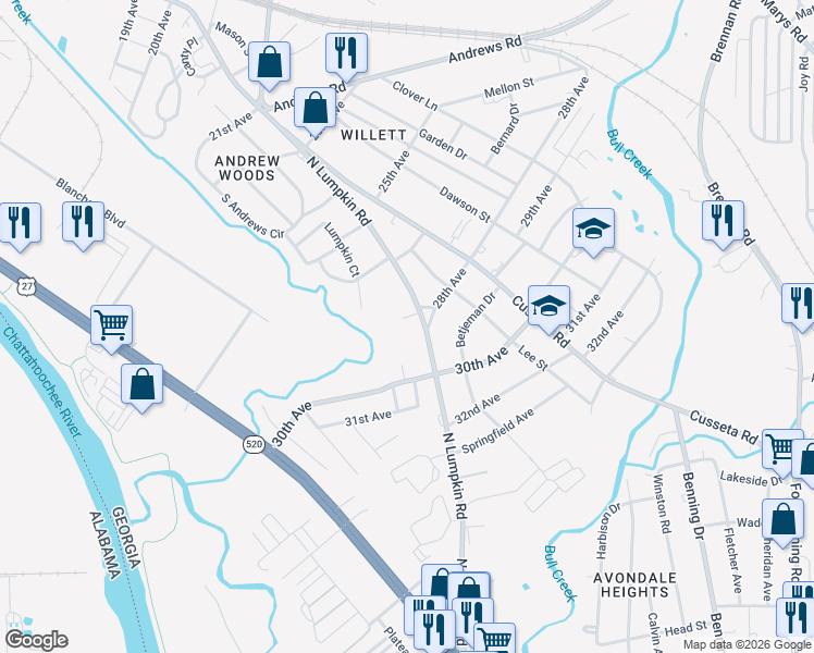 map of restaurants, bars, coffee shops, grocery stores, and more near 150 28th Ave in Columbus